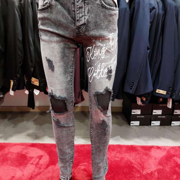 Jean gris à motifs blancs