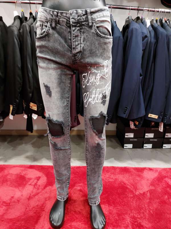 Jean gris à motifs blancs