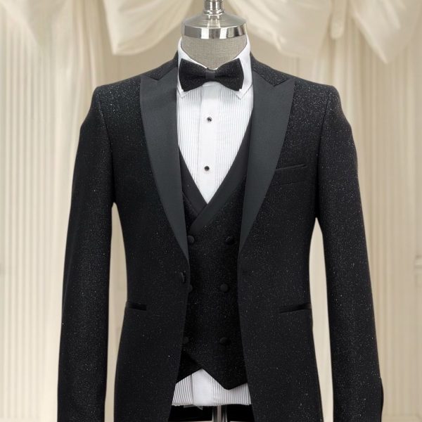 Smoking 3 pièces noir à strass