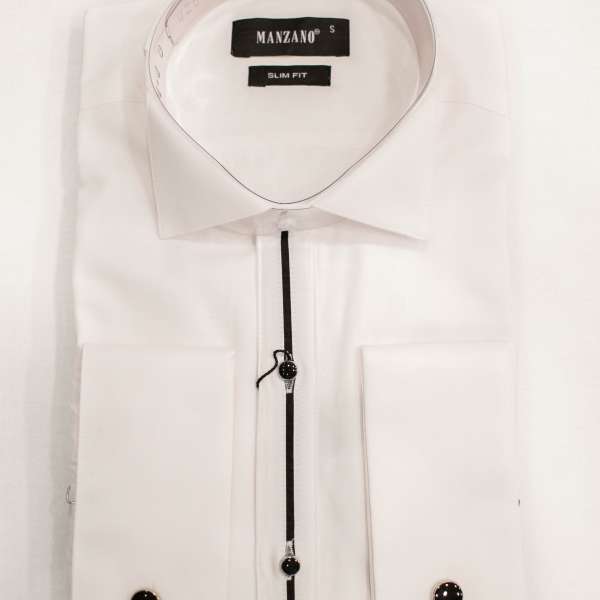 Chemise blanche avec liseré noir col cassé mod2