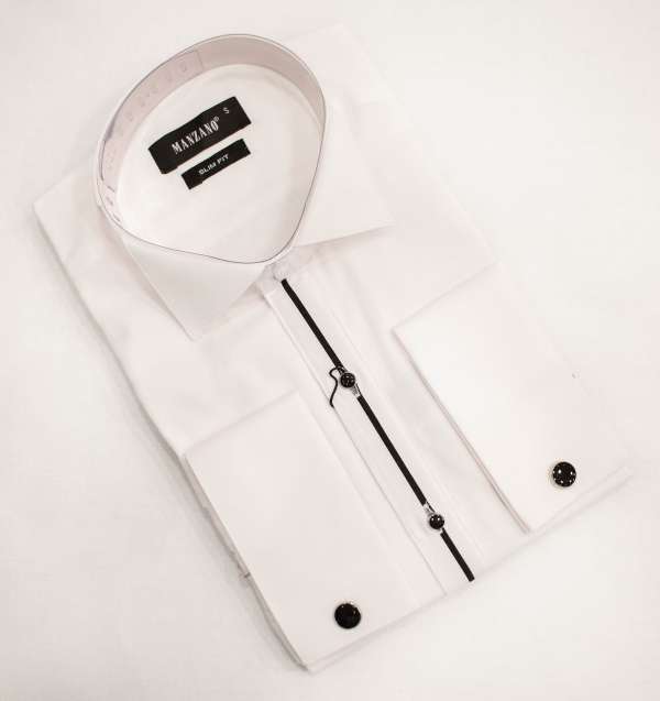 Chemise blanche avec liseré noir col cassé mod2 – Image 2