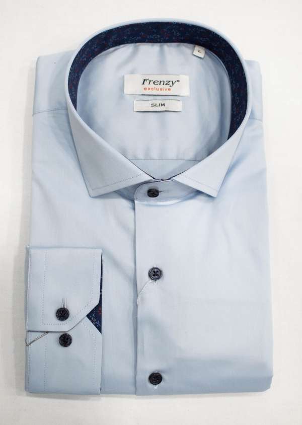 Chemise bleu ciel  doublure bleu marine à motifs