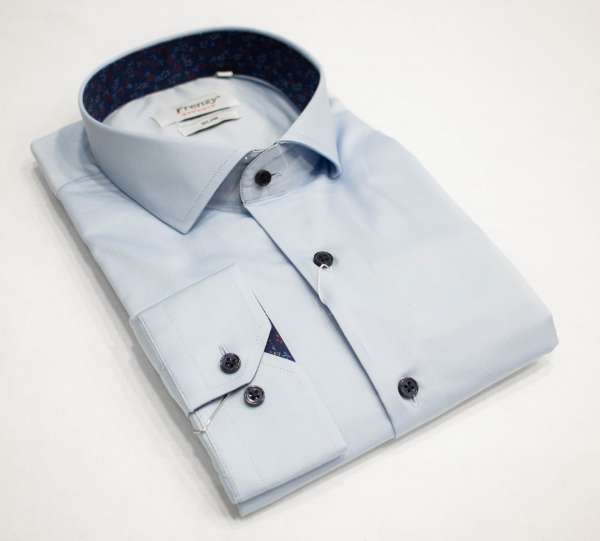 Chemise bleu ciel  doublure bleu marine à motifs – Image 2