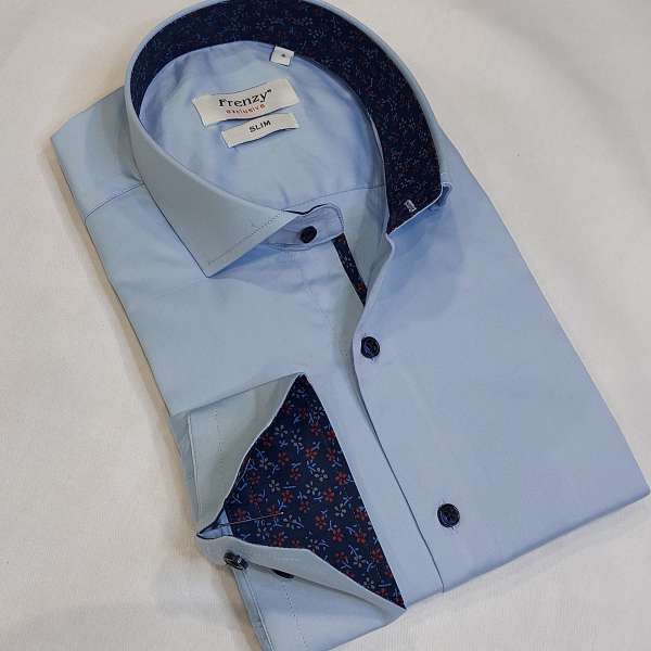 Chemise bleu ciel  doublure bleu marine à motifs – Image 3