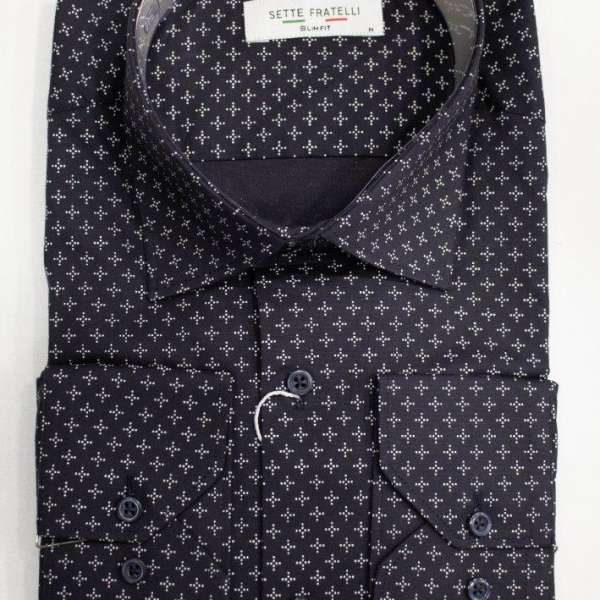 Chemise bleu marine à motif blanc imprimé