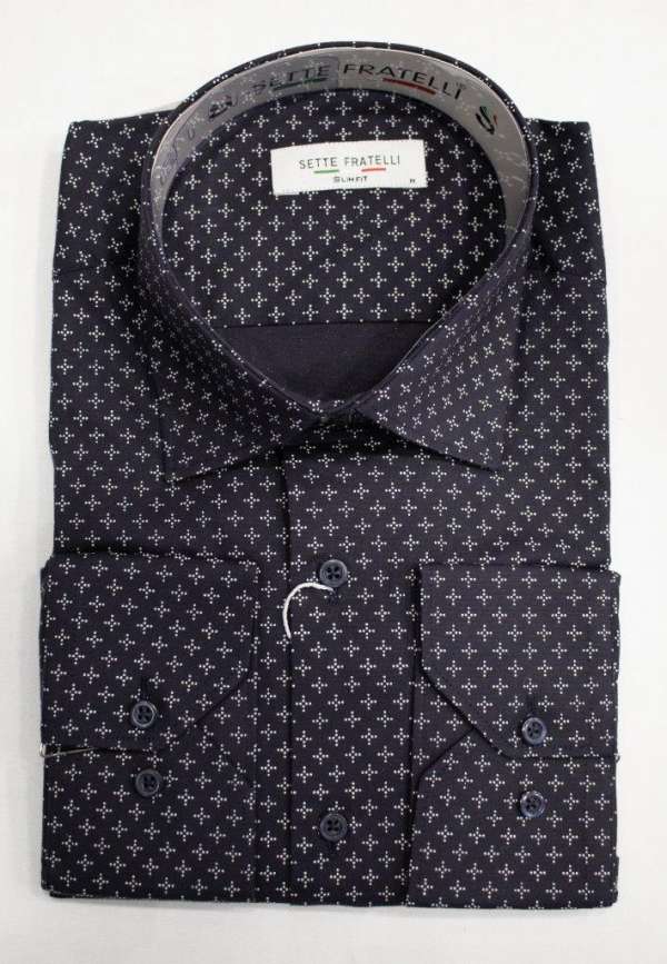 Chemise bleu marine à motif blanc imprimé