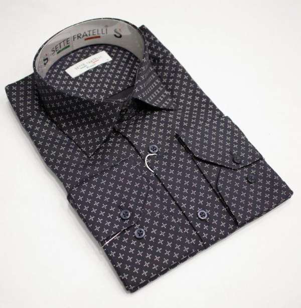 Chemise bleu marine à motif blanc imprimé – Image 2