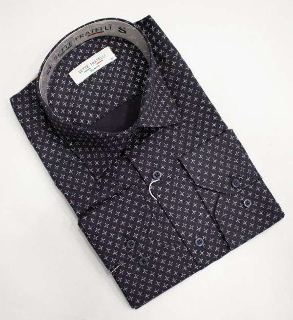 Chemise bleu marine à motif blanc imprimé – Image 3