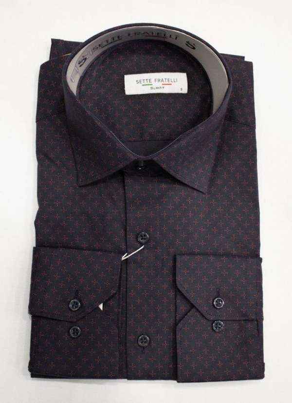 Chemise bleu marine à motifs bordeaux  imprimé