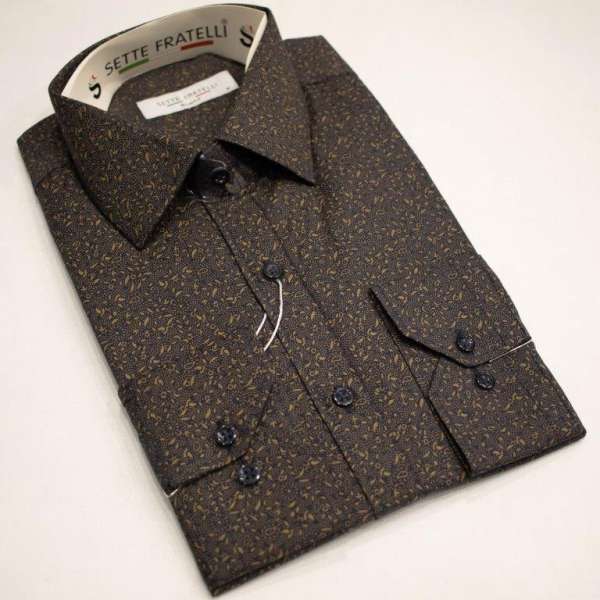 Chemise bleu marine à motifs en cachemire doré