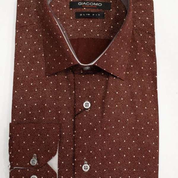 Chemise bordeaux avec motif à pois gris