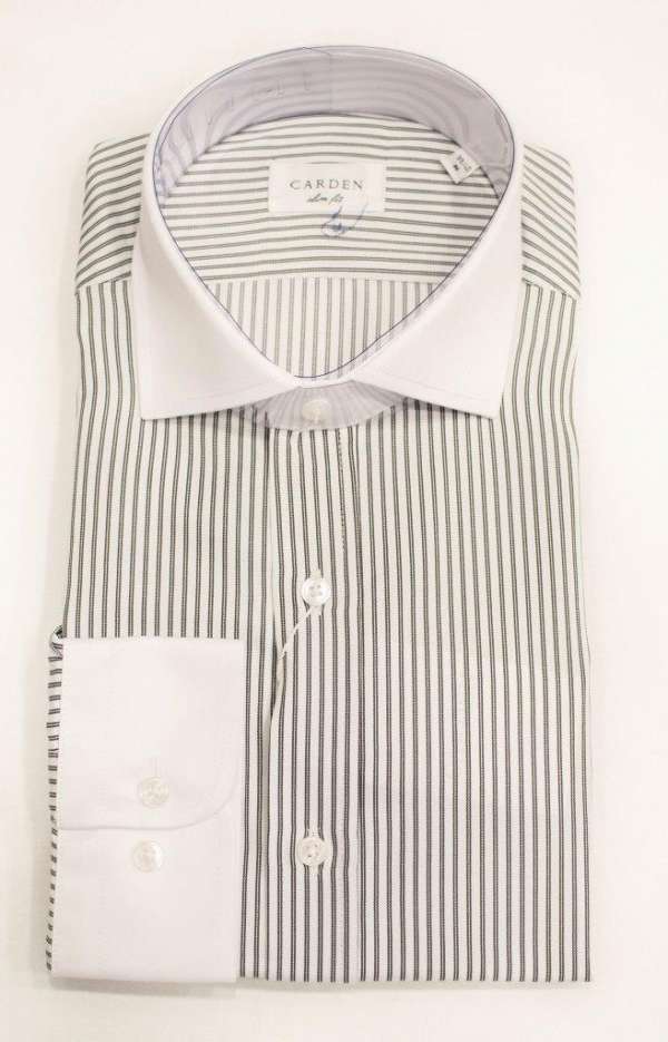 Chemise rayée noire à col blanc italien