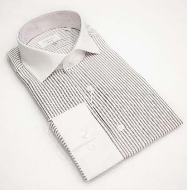Chemise rayée noire à col blanc italien – Image 2
