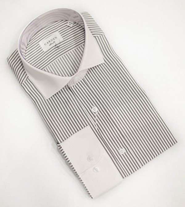 Chemise rayée noire à col blanc italien – Image 3