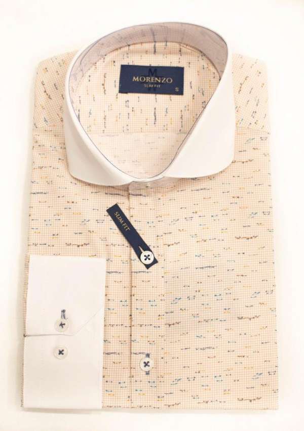 Chemise saumon à motif  col blanc italien