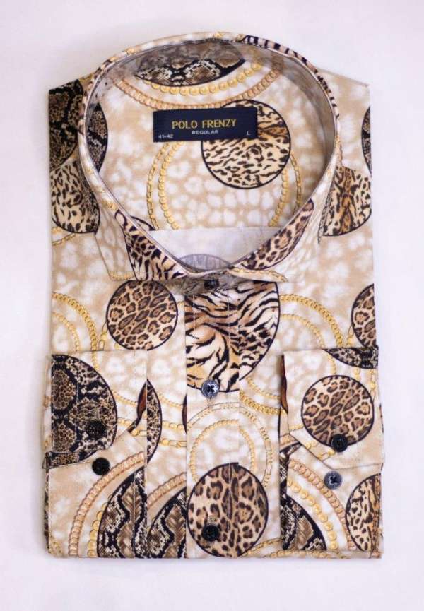 Chemise versus beige à motif imprimé marron