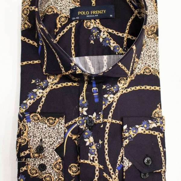 Chemise versus bleu marine à motif doré  imprimé