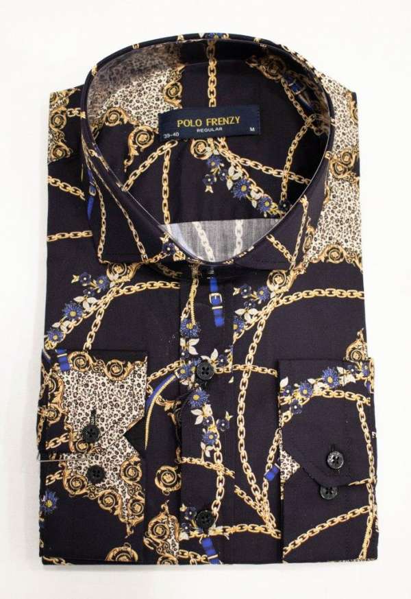 Chemise versus bleu marine à motif doré  imprimé
