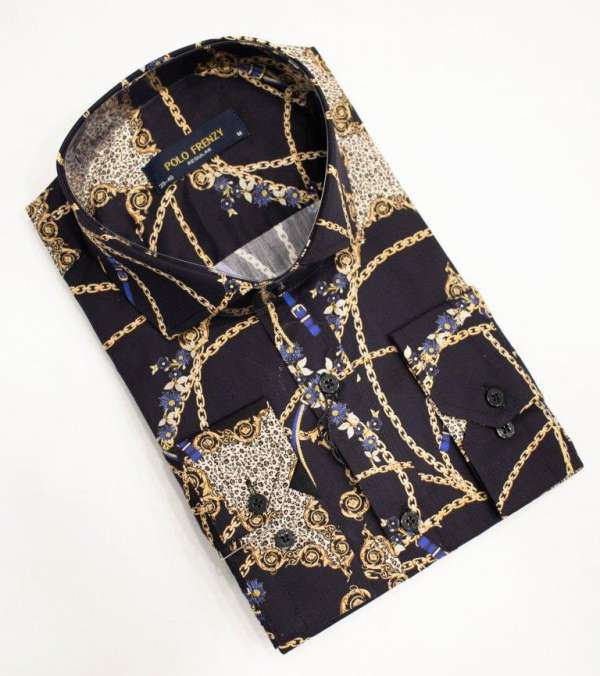 Chemise versus bleu marine à motif doré  imprimé – Image 2