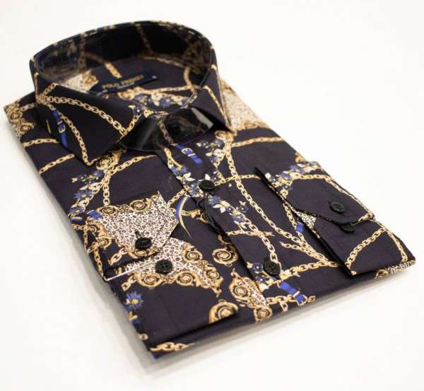 Chemise versus bleu marine à motif doré  imprimé – Image 3