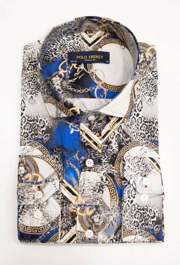 Chemise versus gris bleu à motif imprimé