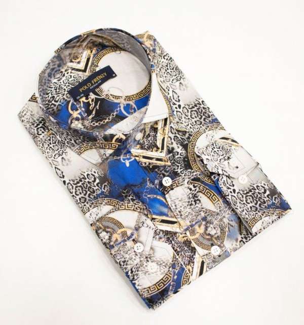Chemise versus gris bleu à motif imprimé – Image 2