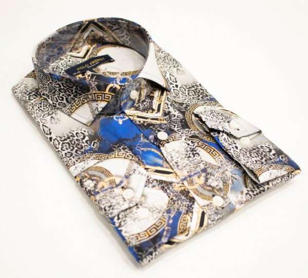 Chemise versus gris bleu à motif imprimé – Image 3