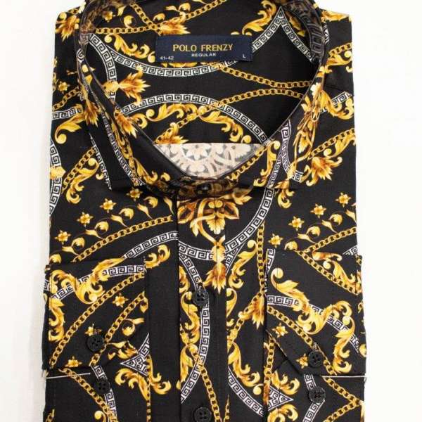 Chemise versus noir à motif doré imprimé