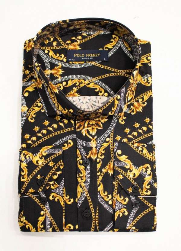 Chemise versus noir à motif doré imprimé