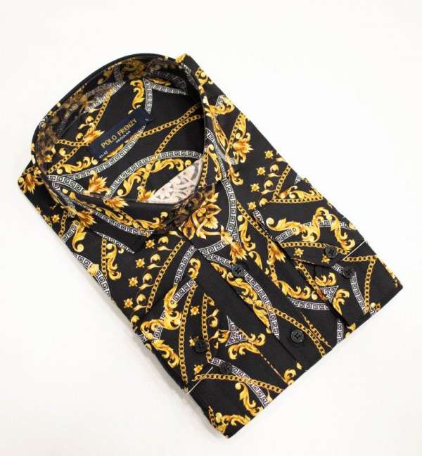 Chemise versus noir à motif doré imprimé – Image 2