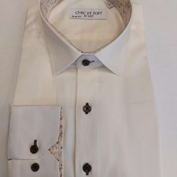 Chemise beige doublure à motif marron