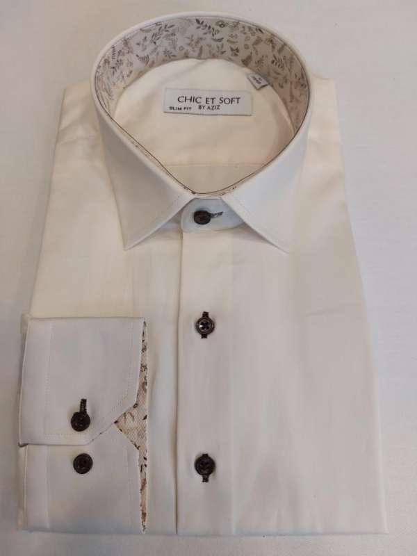 Chemise beige doublure à motif marron