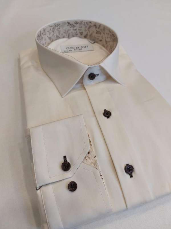 Chemise beige doublure à motif marron – Image 3