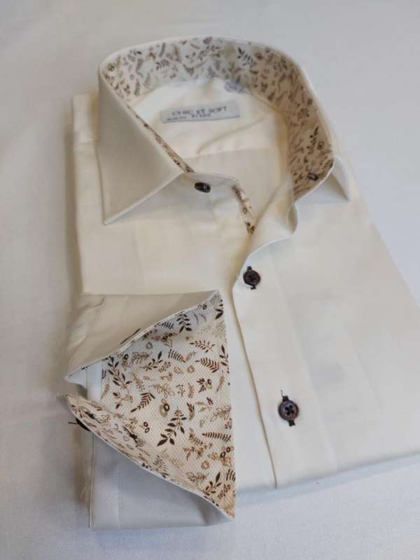 Chemise beige doublure à motif marron – Image 4