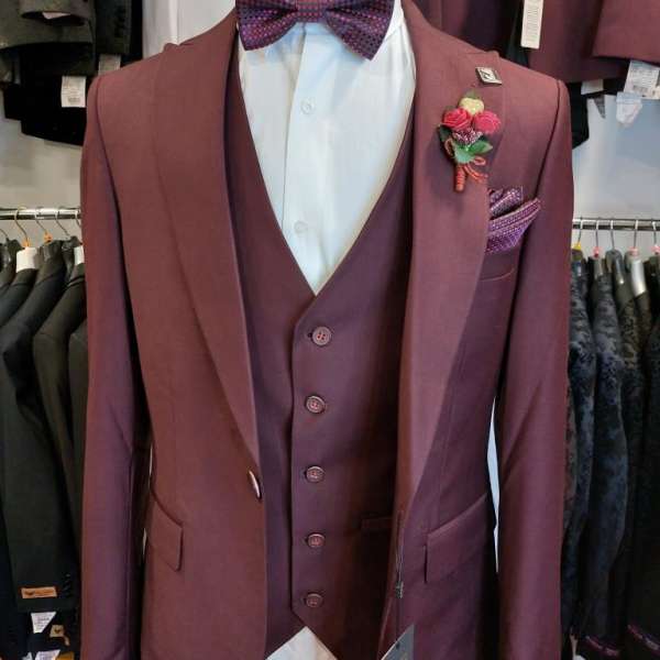 Costume bordeau 3p gilet droit
