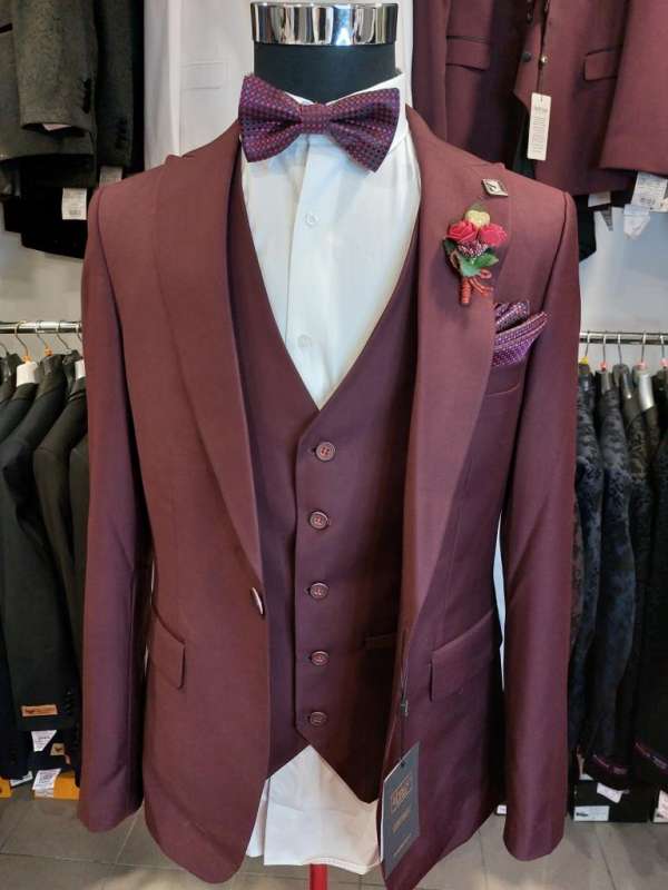 Costume bordeau 3p gilet droit