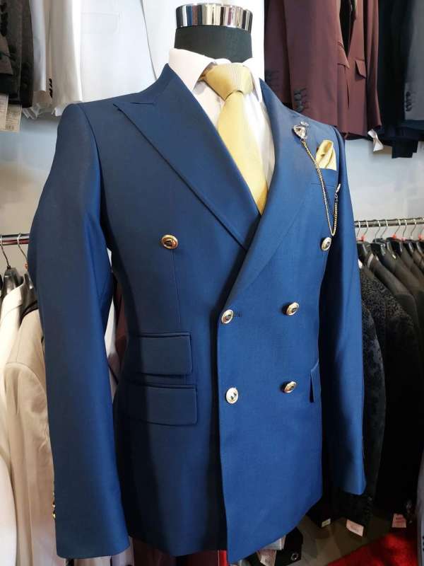 Costume croisé bleu bouton doré – Image 2