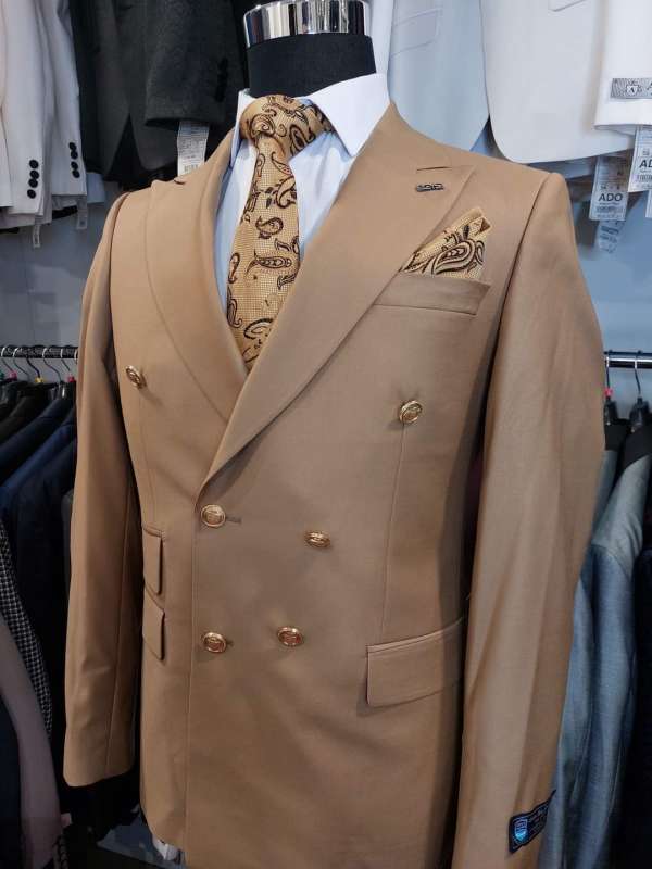 Costume croisé camel bouton doré – Image 2