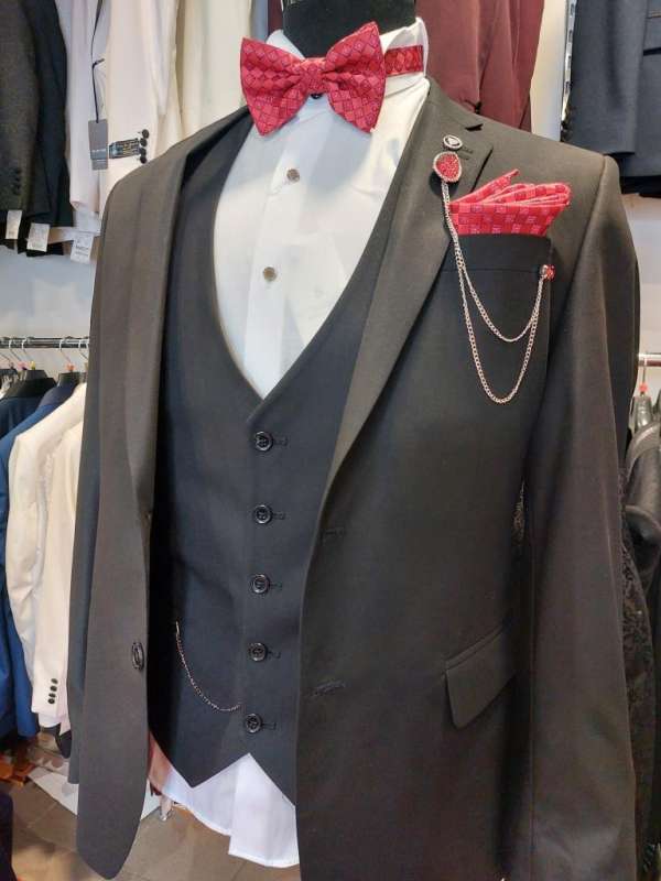 Costume 3 piéces noir gilet chaine – Image 2