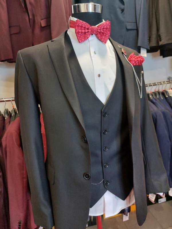 Costume 3 piéces noir gilet chaine – Image 3