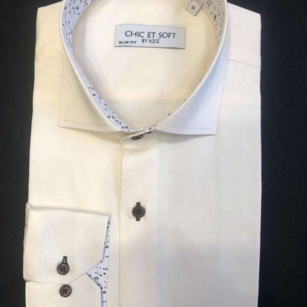 Chemise beige doublure a motif florale marron
