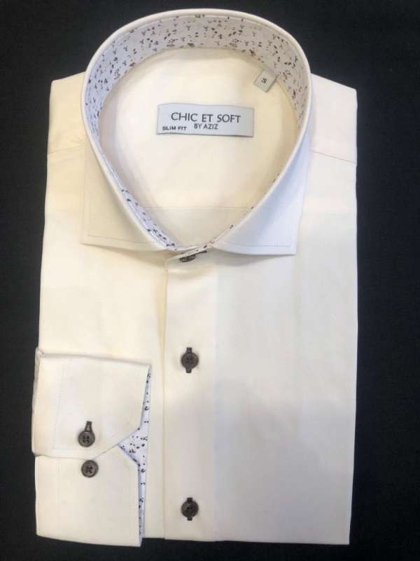 Chemise beige doublure a motif florale marron