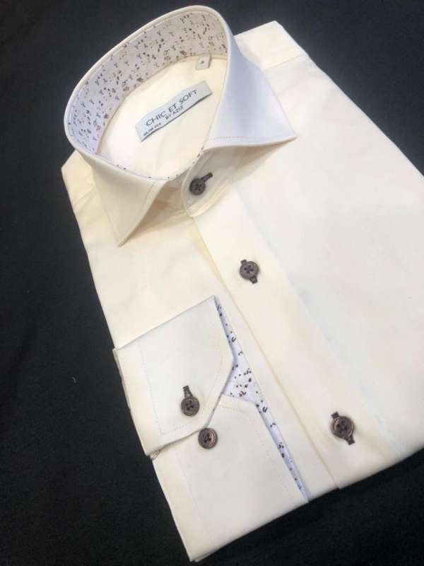 Chemise beige doublure a motif florale marron – Image 2