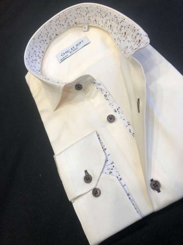 Chemise beige doublure a motif florale marron – Image 3