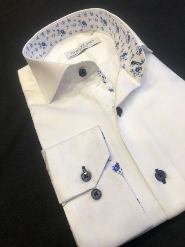 Chemise blanche doublure a motif florale bleu – Image 3