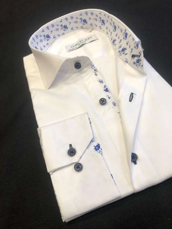 Chemise blanche doublure a motif florale bleu – Image 4
