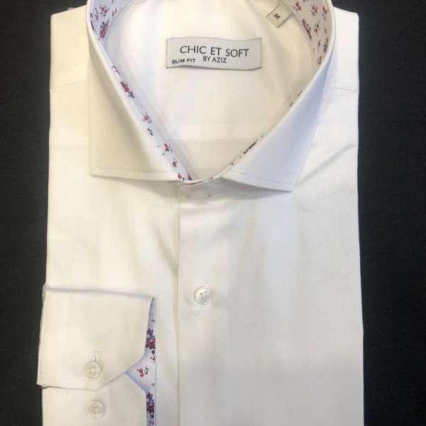 Chemise blanche doublure a motif florale rouge