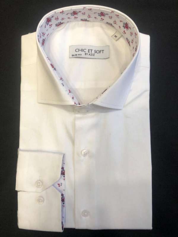 Chemise blanche doublure a motif florale rouge