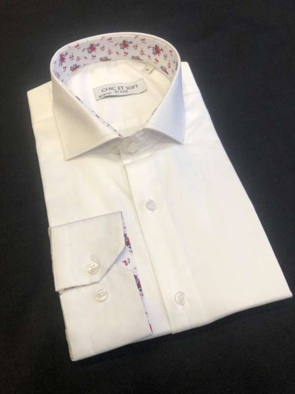 Chemise blanche doublure a motif florale rouge – Image 2