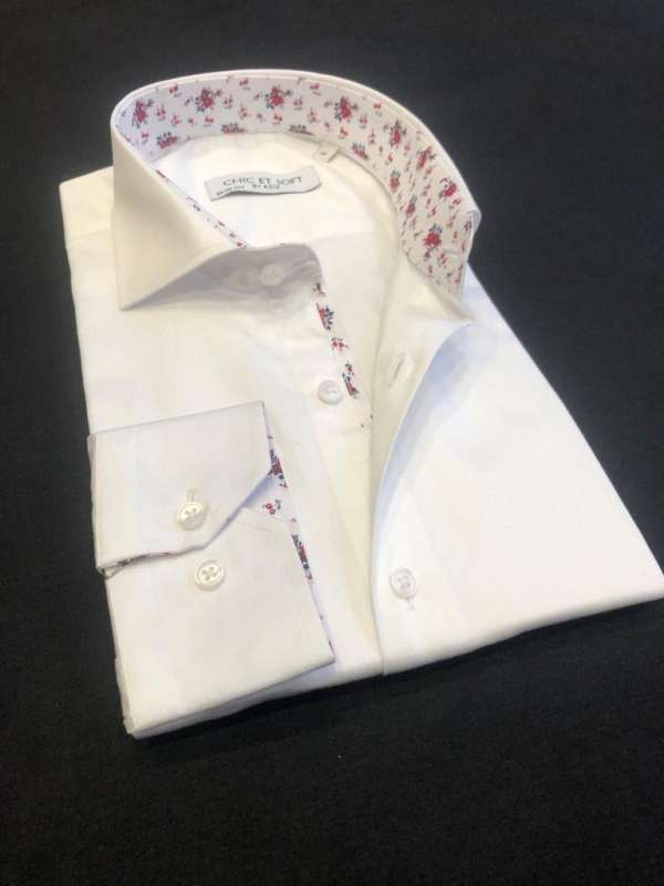 Chemise blanche doublure a motif florale rouge – Image 3